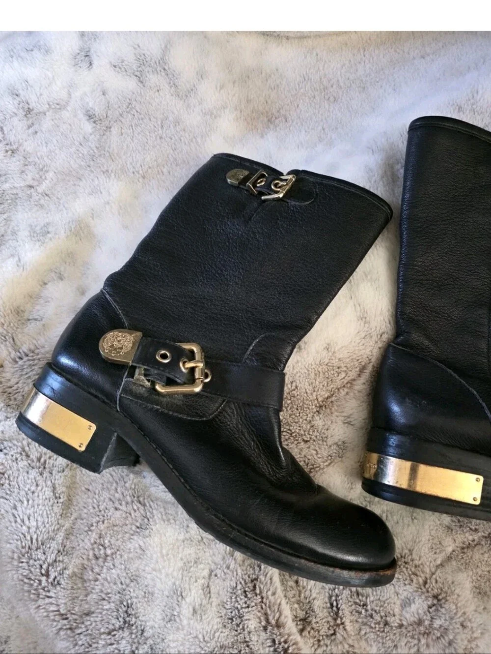 Vince Camuto  Winchell Women's Black & Gold Leather Boots US Size 7 1/2 M